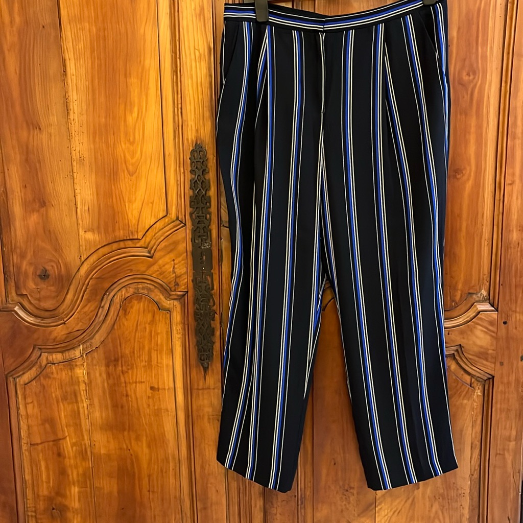 Tahari Arthur S Levine Dress Pants Black Blue Striped Lightweight Size 12p